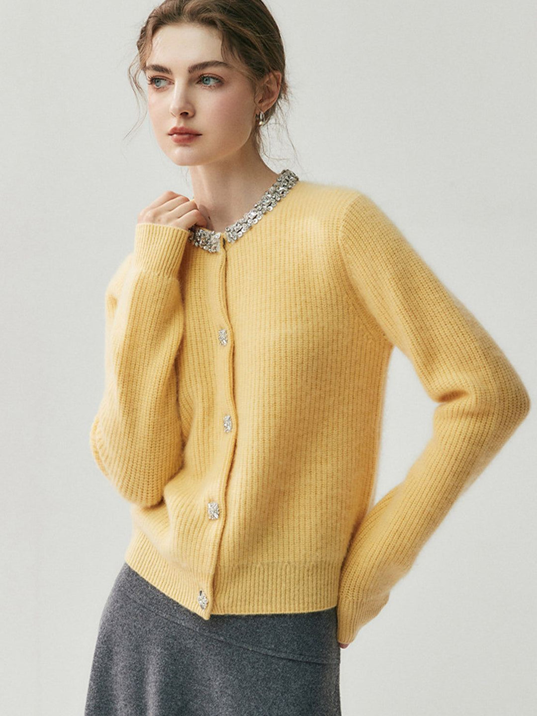 100% Alashan Cashmere Diamond-Collar Cardigan yellow image 6 