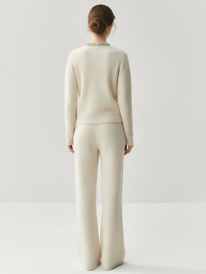100% Alashan Cashmere Diamond-Collar Cardigan cream image 3 