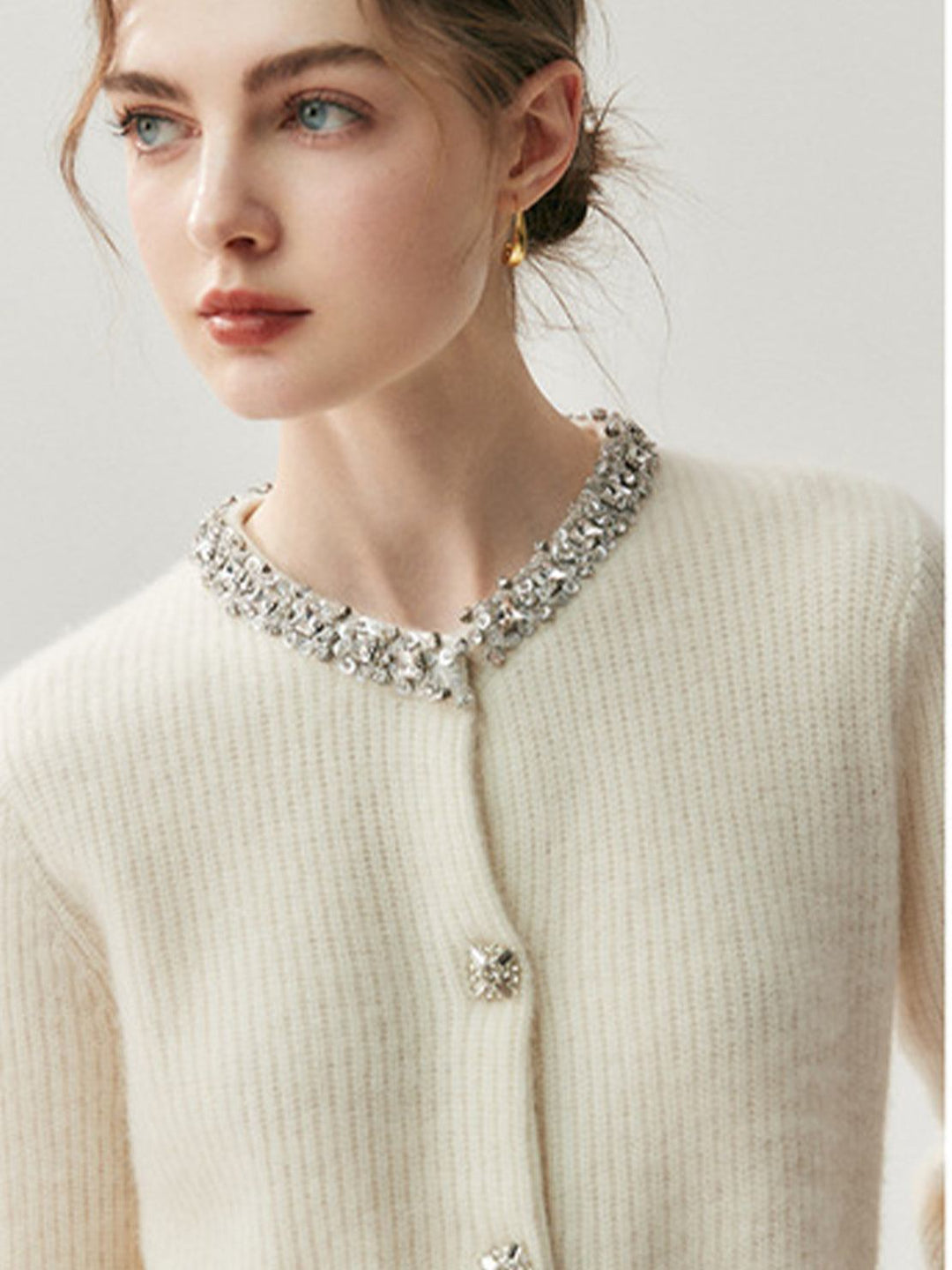 100% Alashan Cashmere Diamond-Collar Cardigan cream image 4 