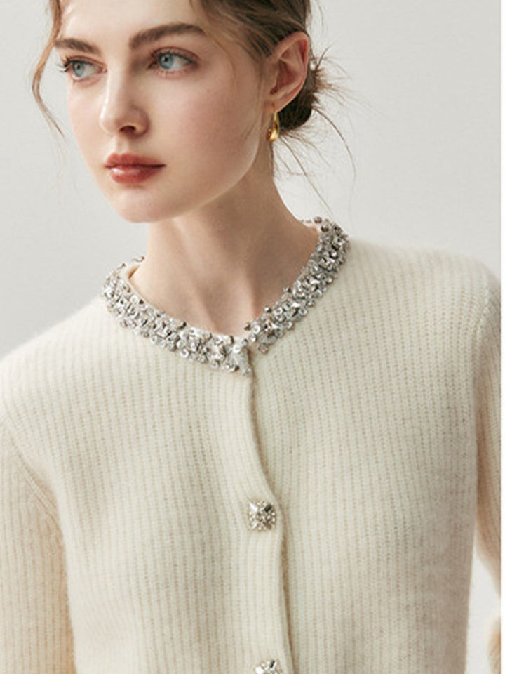100% Alashan Cashmere Diamond-Collar Cardigan cream image 4 