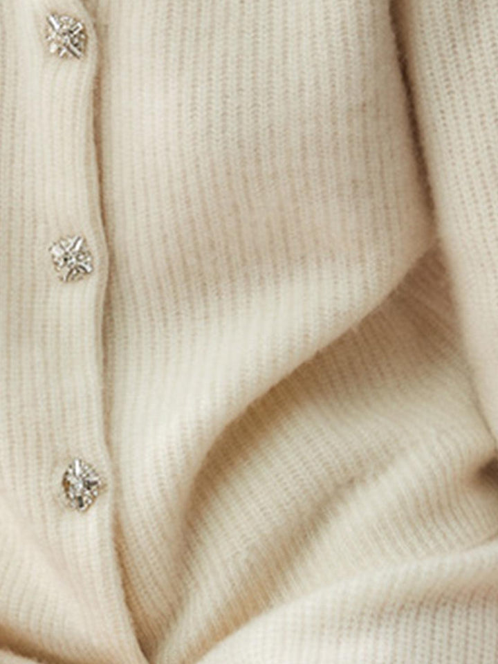 100% Alashan Cashmere Diamond-Collar Cardigan cream image 5 