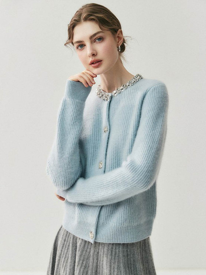 100% Alashan Cashmere Diamond-Collar Cardigan light blue image 1 