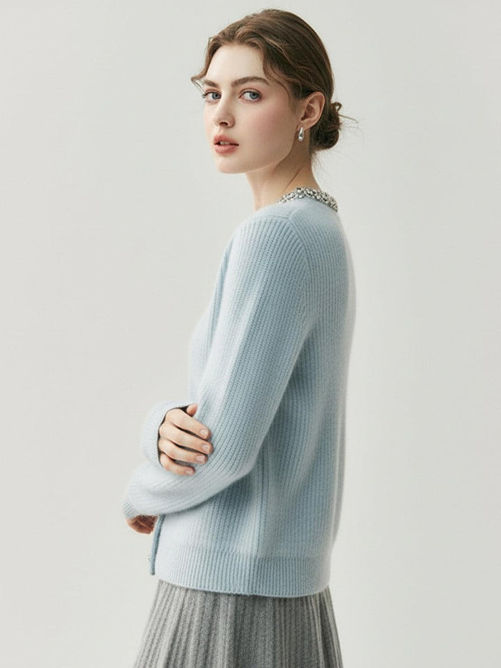 100% Alashan Cashmere Diamond-Collar Cardigan light blue image 2 