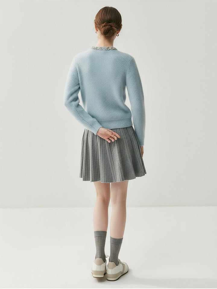 100% Alashan Cashmere Diamond-Collar Cardigan light blue image 3 