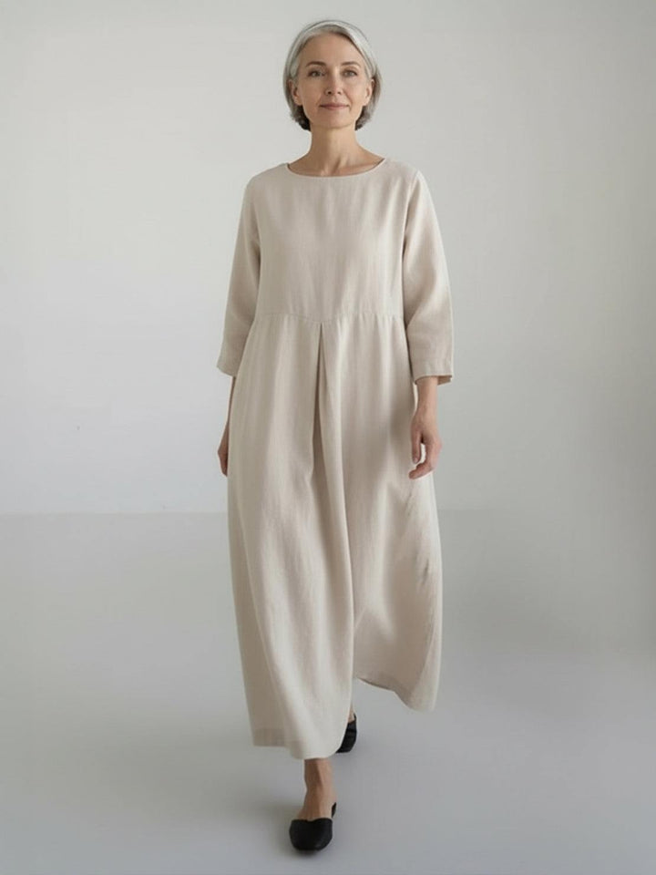 100% Cotton-Linen Empire Waist Dress