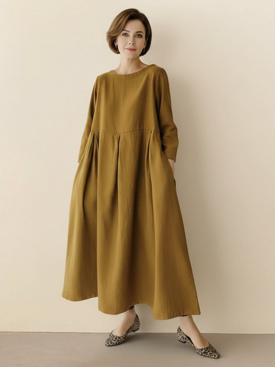 100% Cotton-Linen Empire Waist Dress