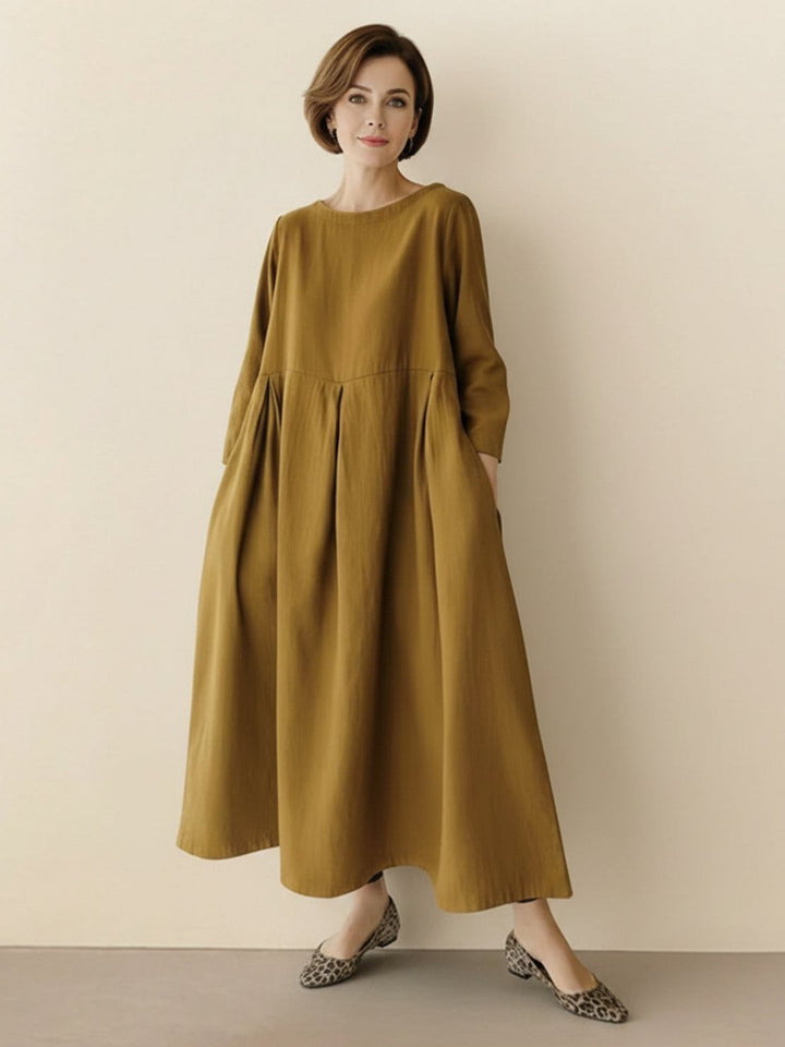 100% Cotton-Linen Empire Waist Dress
