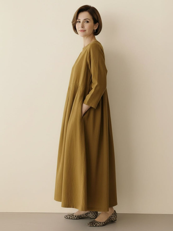100% Cotton-Linen Empire Waist Dress
