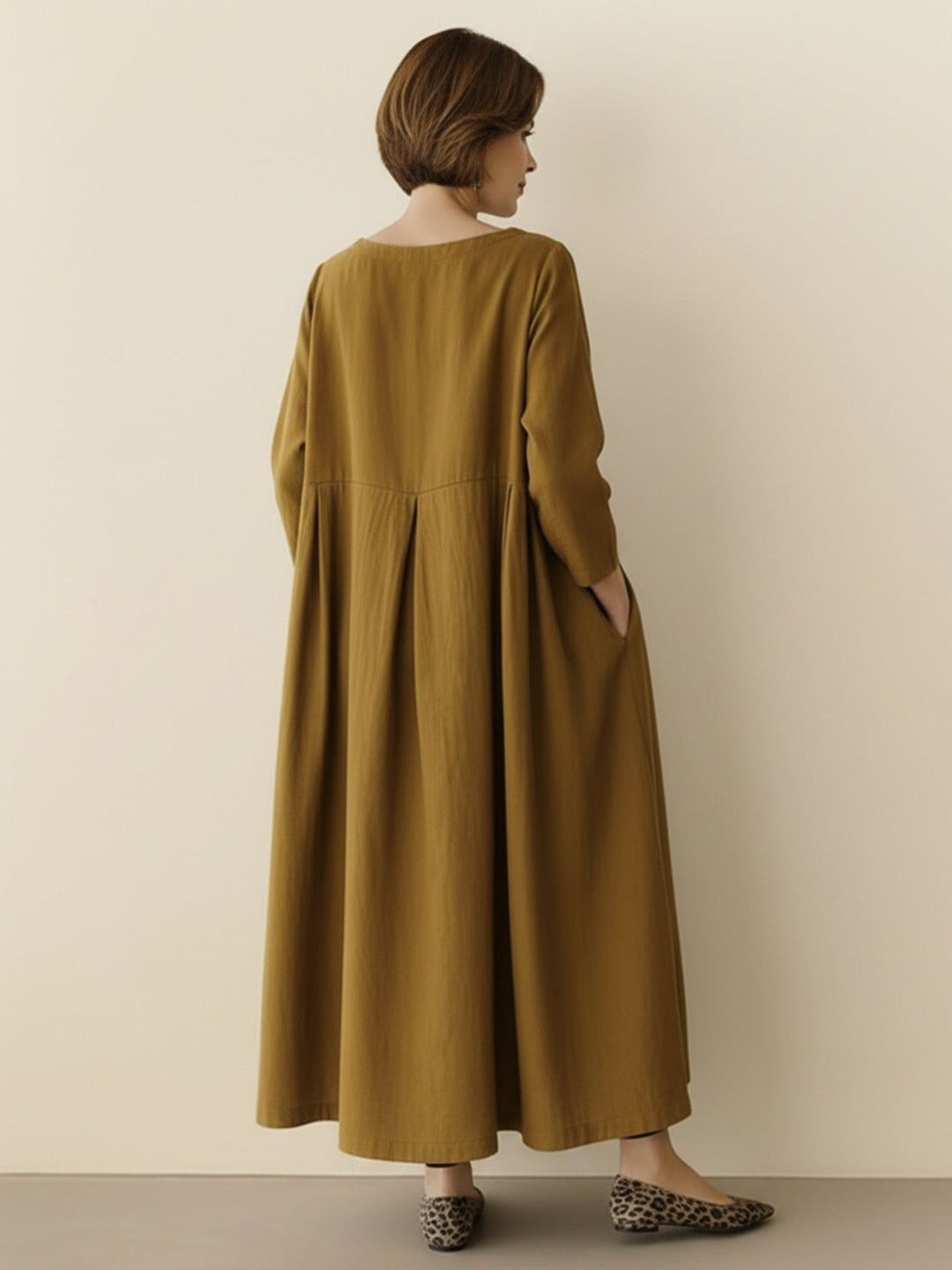 100% Cotton-Linen Empire Waist Dress