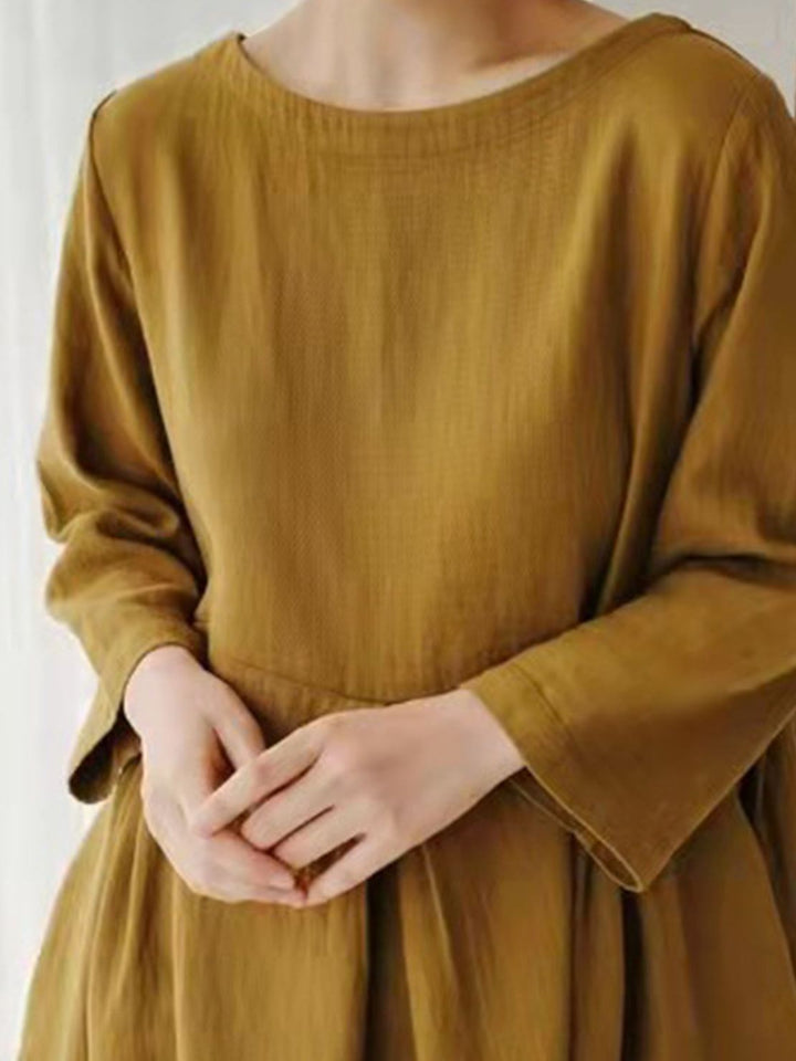 100% Cotton-Linen Empire Waist Dress