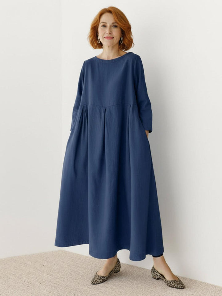 100% Cotton-Linen Empire Waist Dress
