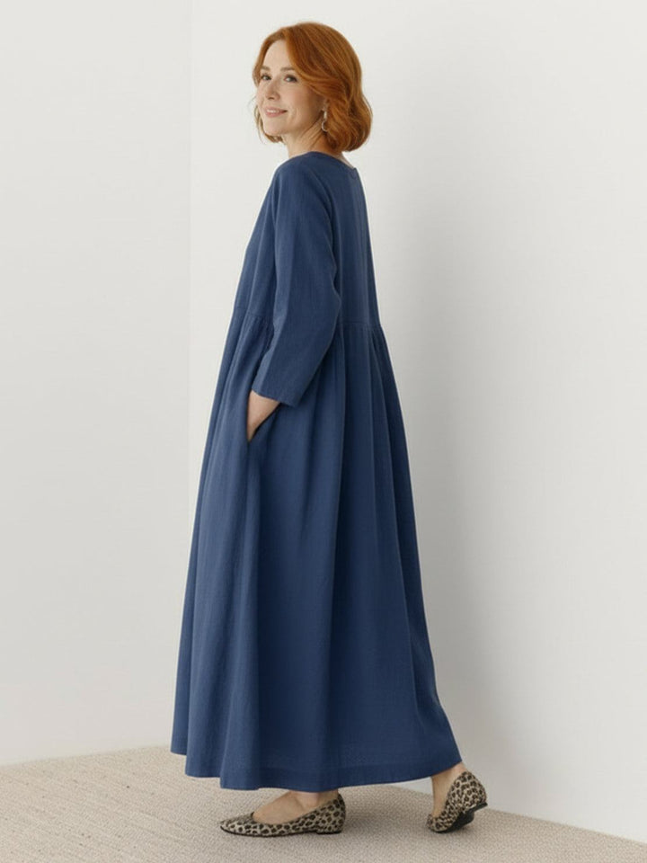 100% Cotton-Linen Empire Waist Dress