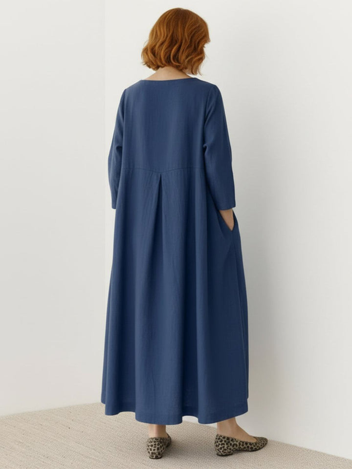 100% Cotton-Linen Empire Waist Dress
