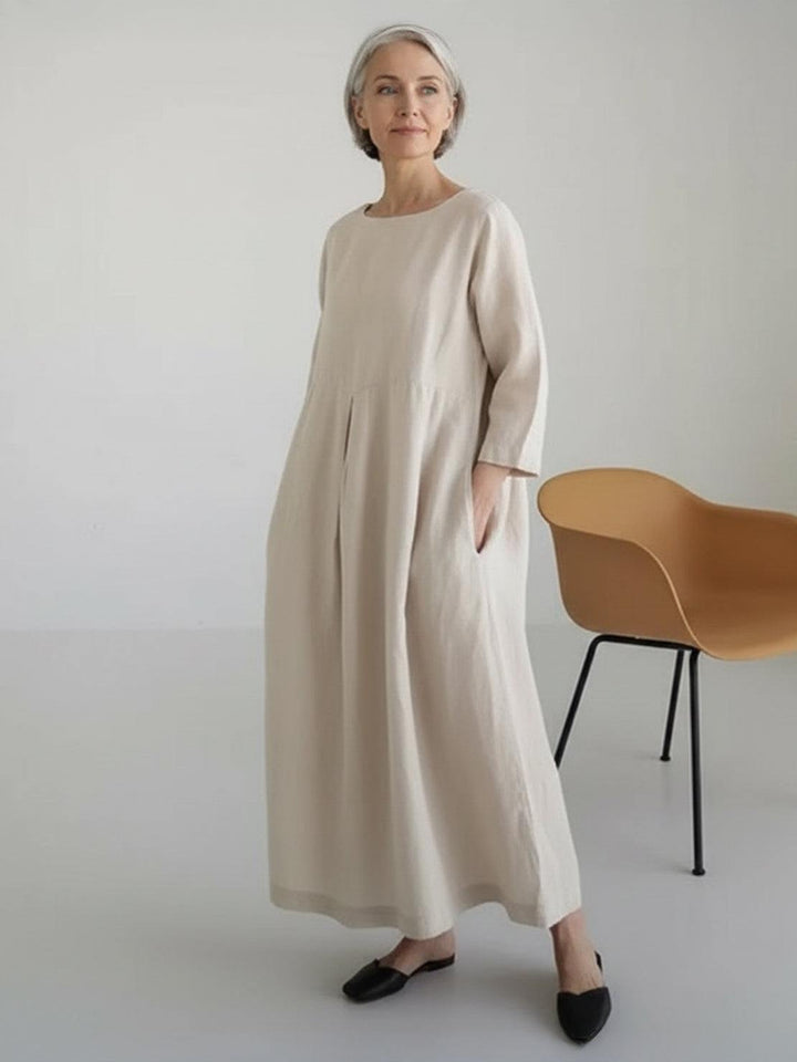 100% Cotton-Linen Empire Waist Dress