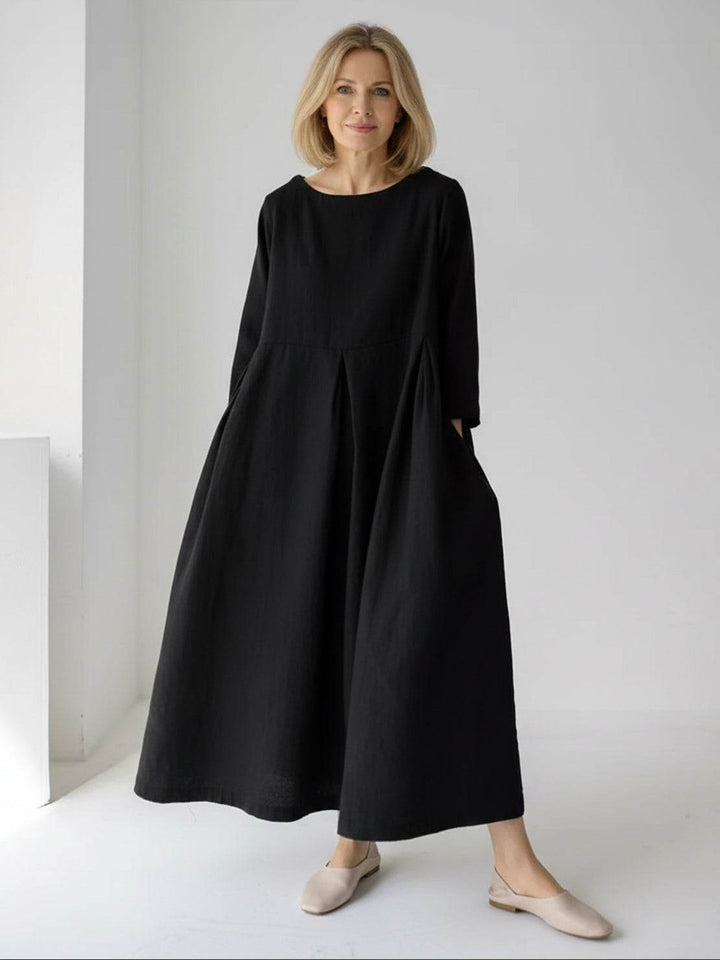 100% Cotton-Linen Empire Waist Dress