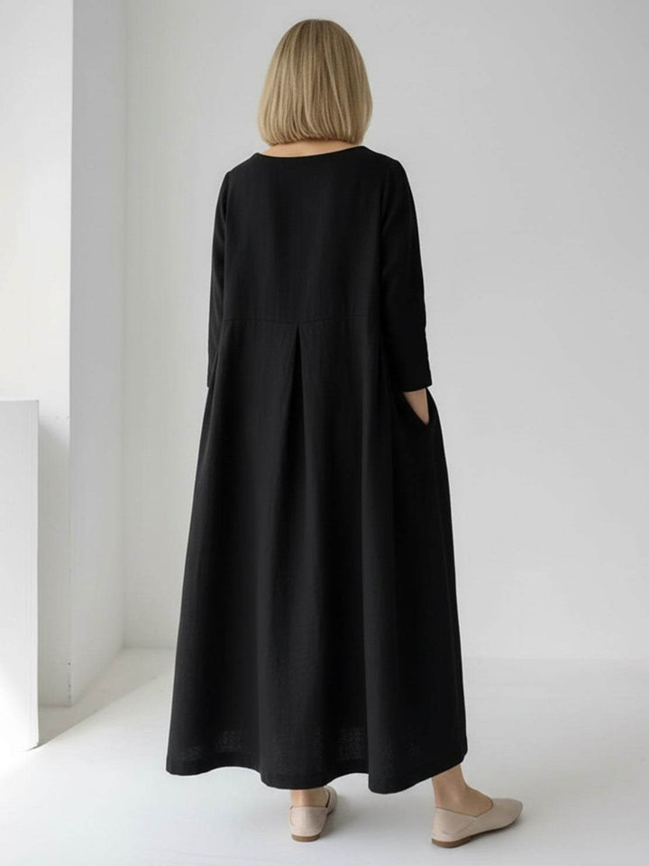 100% Cotton-Linen Empire Waist Dress