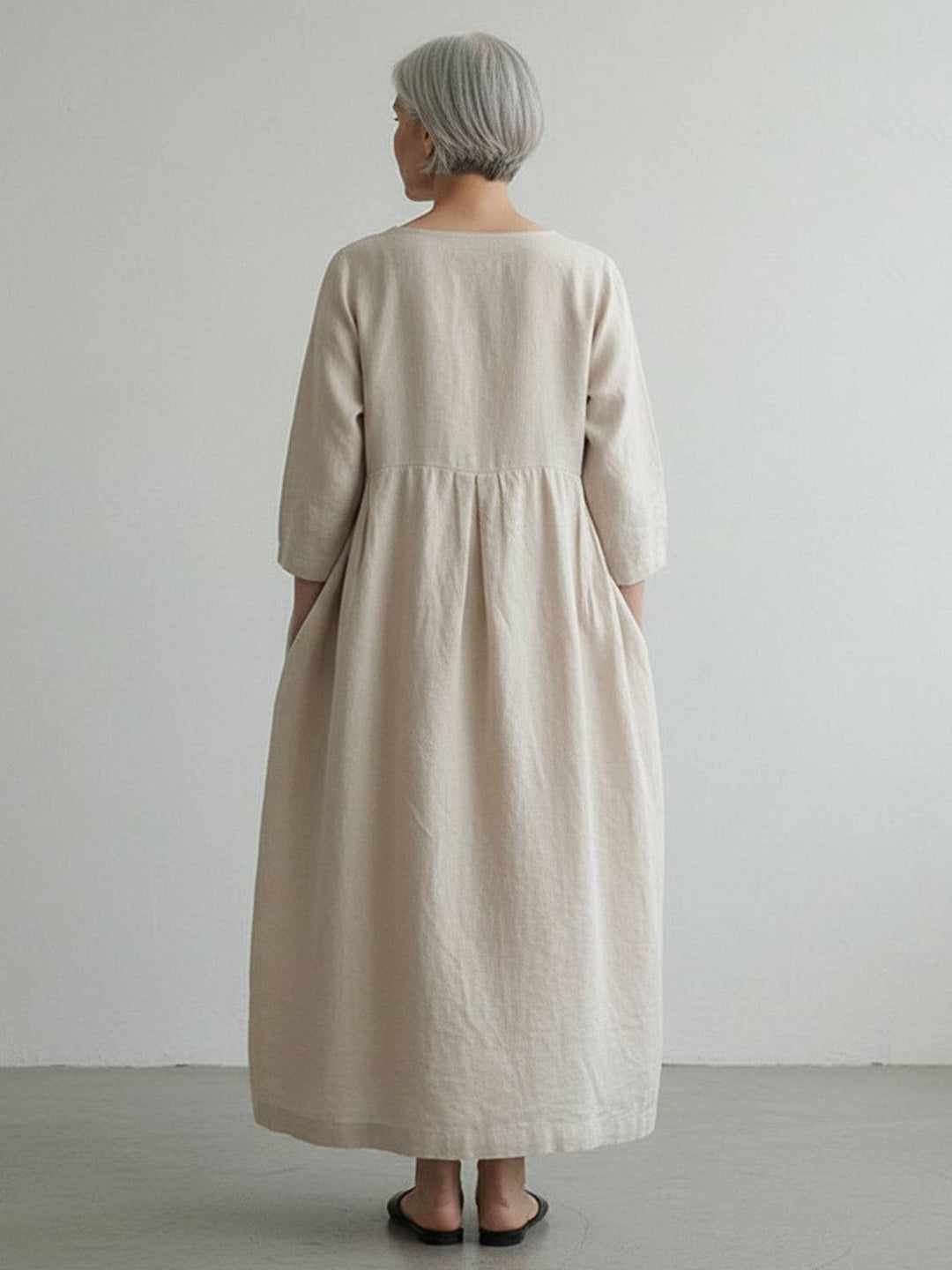 100% Cotton-Linen Empire Waist Dress