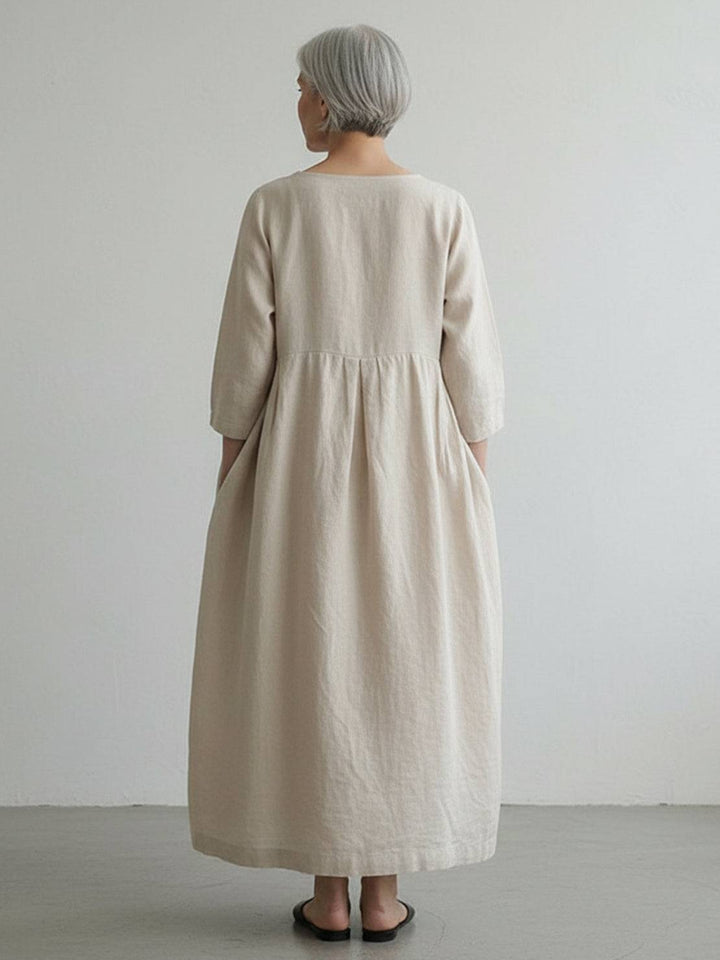 100% Cotton-Linen Empire Waist Dress