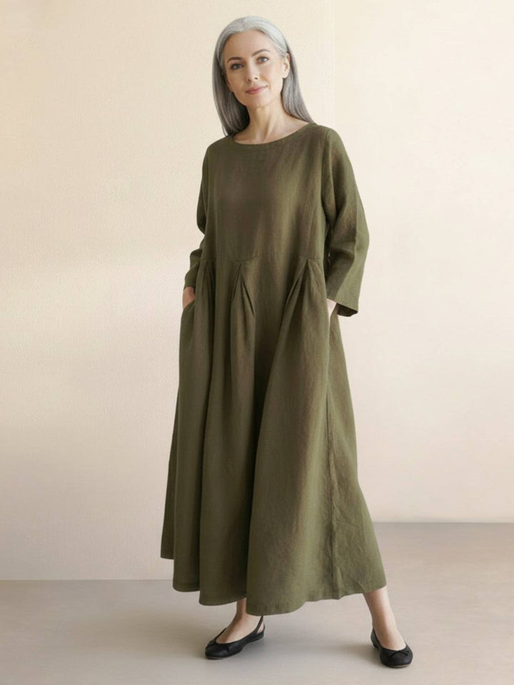 100% Cotton-Linen Empire Waist Dress