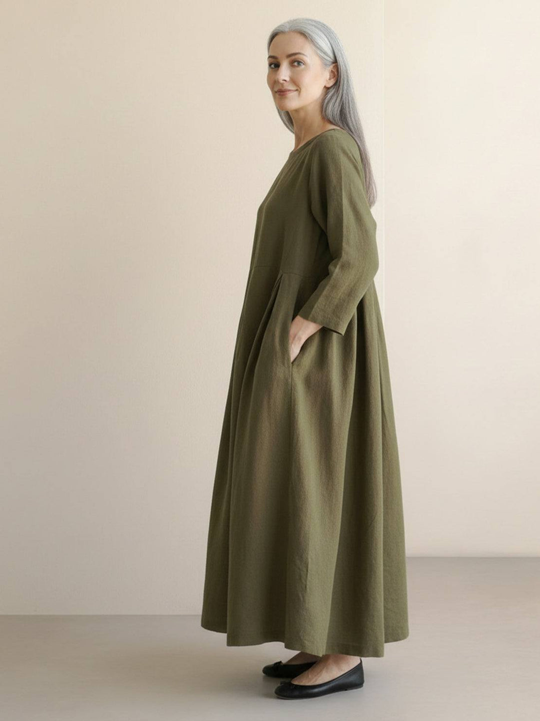 100% Cotton-Linen Empire Waist Dress