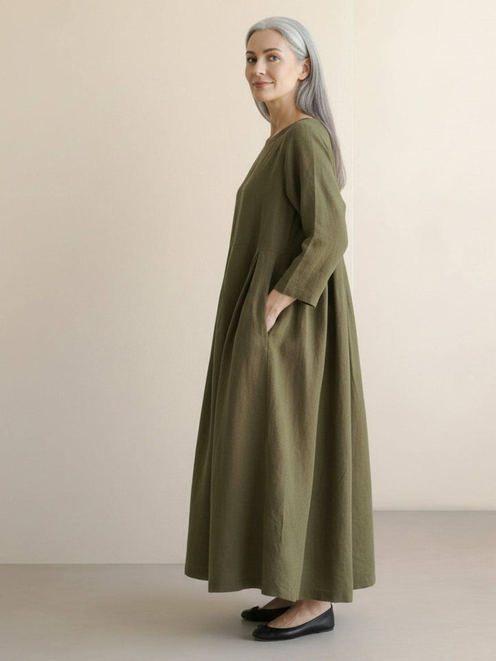 100% Cotton-Linen Empire Waist Dress