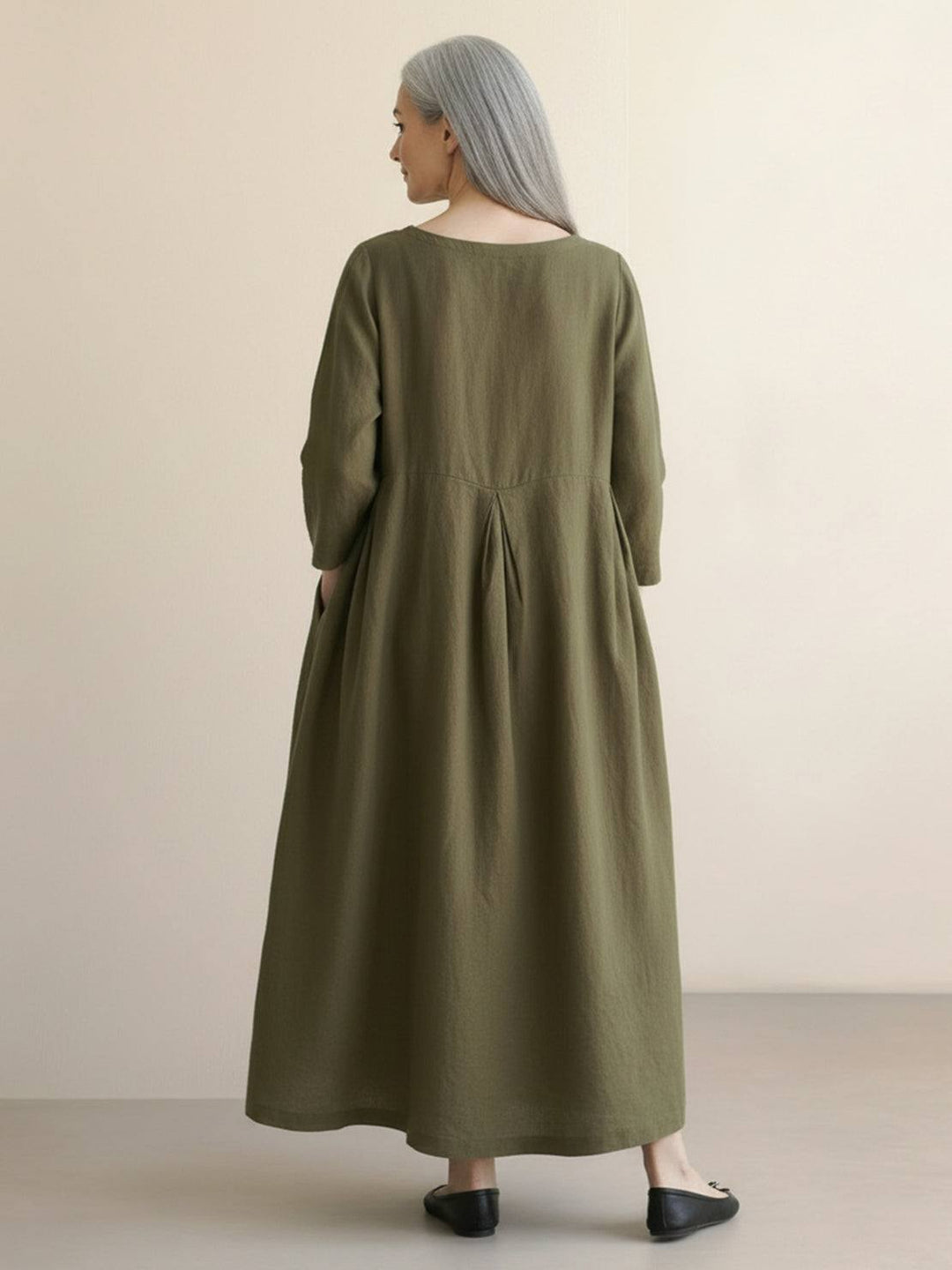 100% Cotton-Linen Empire Waist Dress