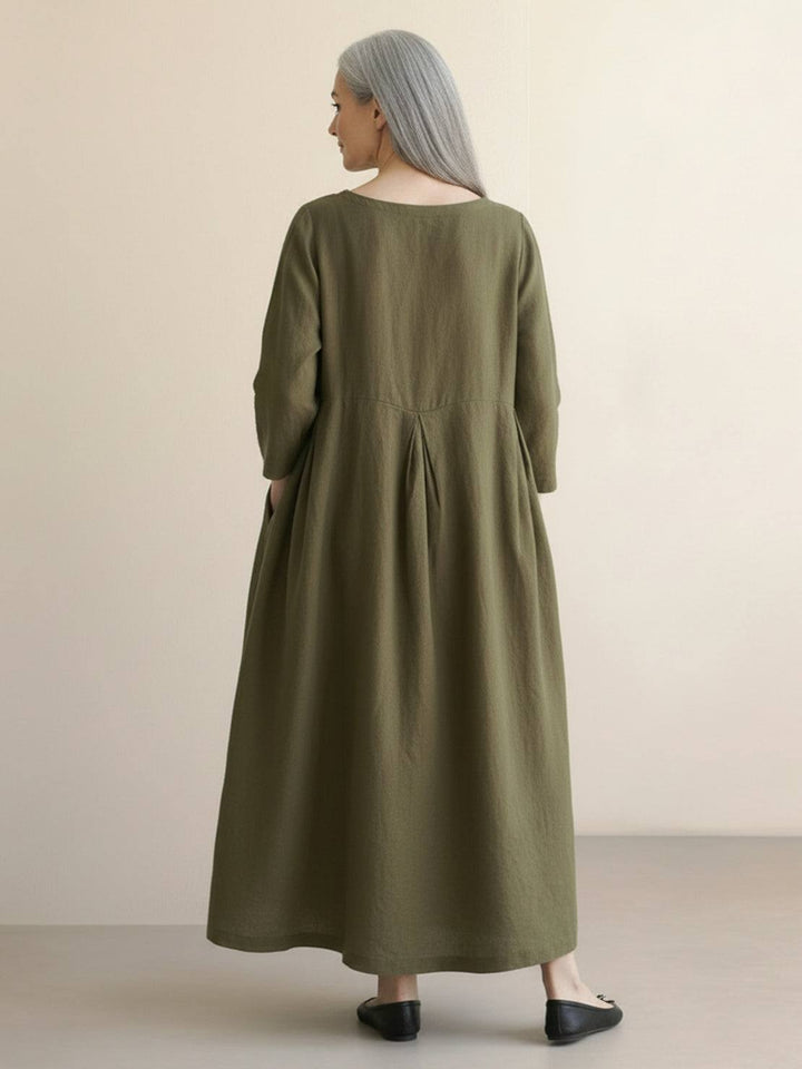 100% Cotton-Linen Empire Waist Dress
