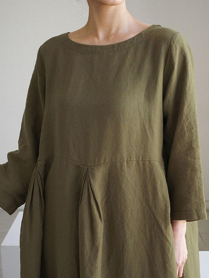 100% Cotton-Linen Empire Waist Dress