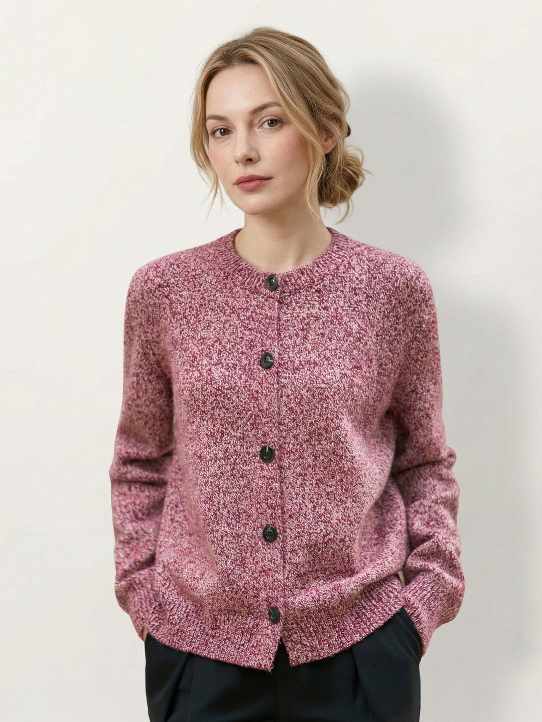 Marled Knit Merino Wool Cardigan raspberry red image 1 