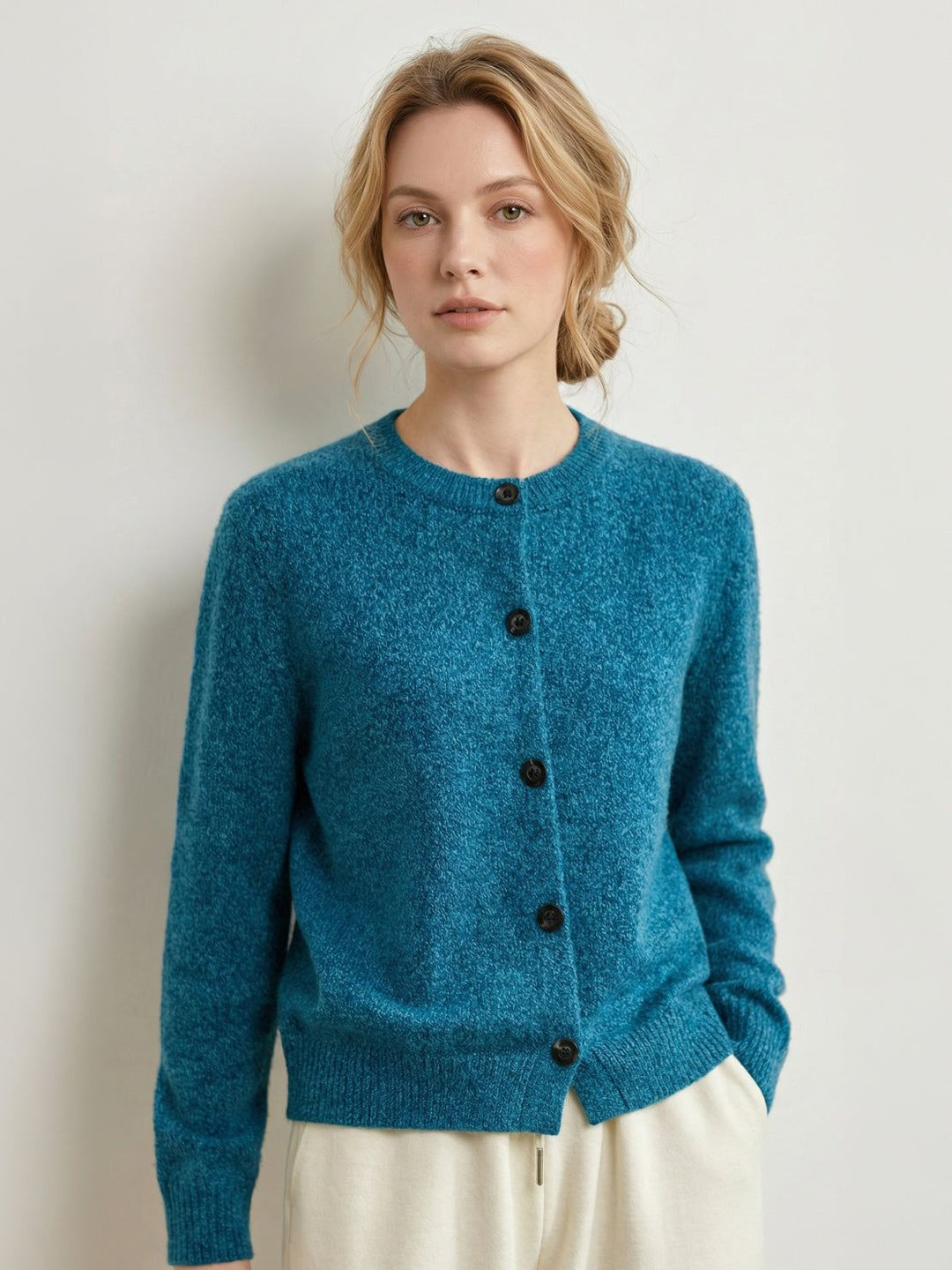 Marled Knit Merino Wool Cardigan peacock blue image 1 