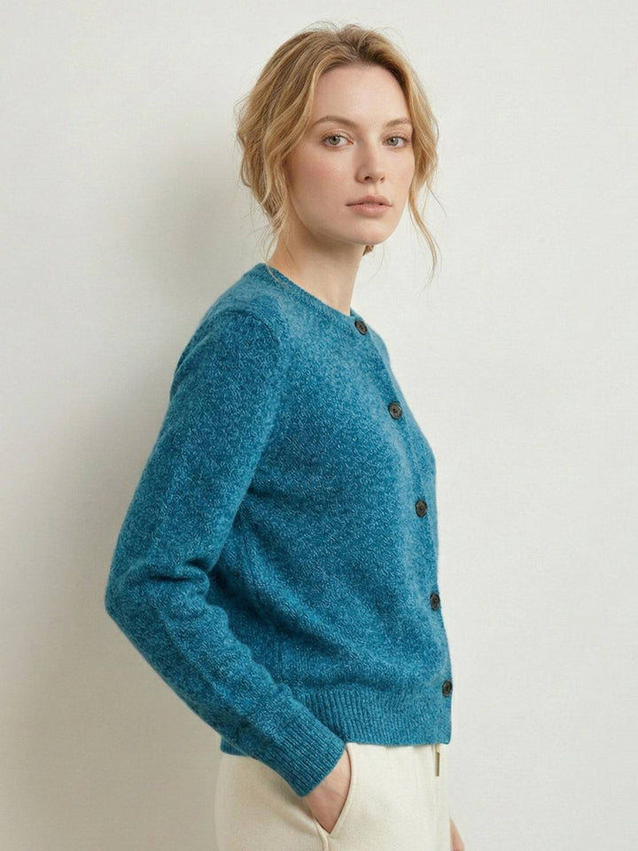 Marled Knit Merino Wool Cardigan peacock blue image 3 