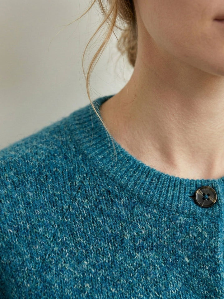 Marled Knit Merino Wool Cardigan peacock blue image 5 