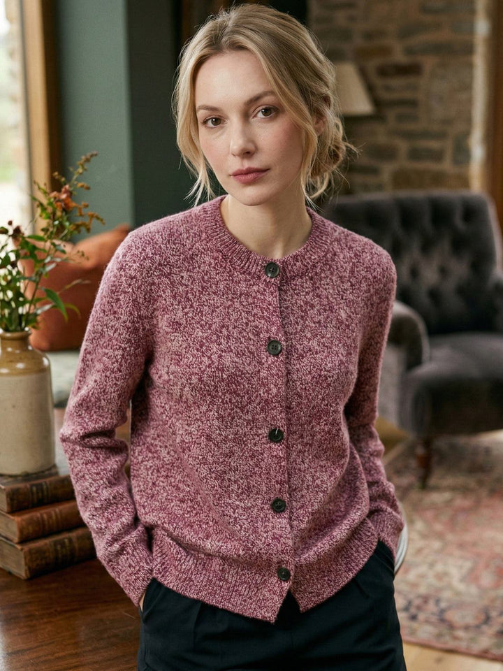 Marled Knit Merino Wool Cardigan raspberry red image 2 