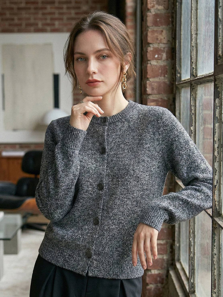Marled Knit Merino Wool Cardigan dark gray image 2 