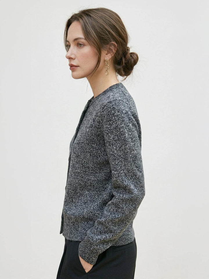 Marled Knit Merino Wool Cardigan dark gray image 3 