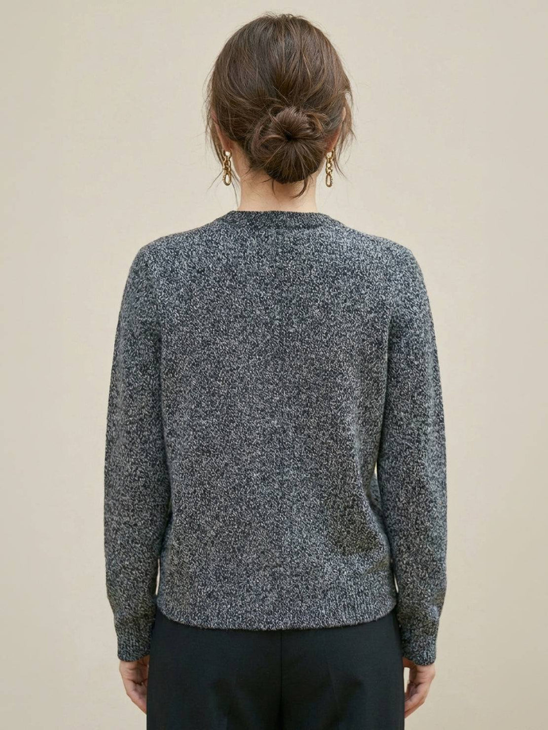 Marled Knit Merino Wool Cardigan dark gray image 4 