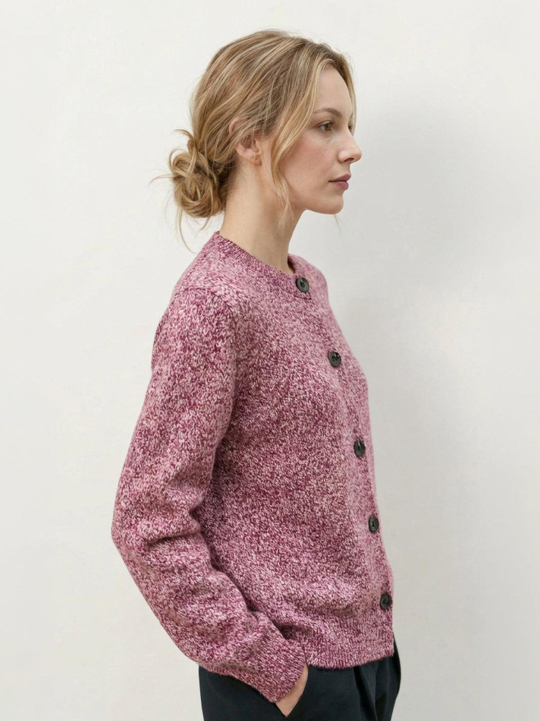 Marled Knit Merino Wool Cardigan raspberry red image 3 