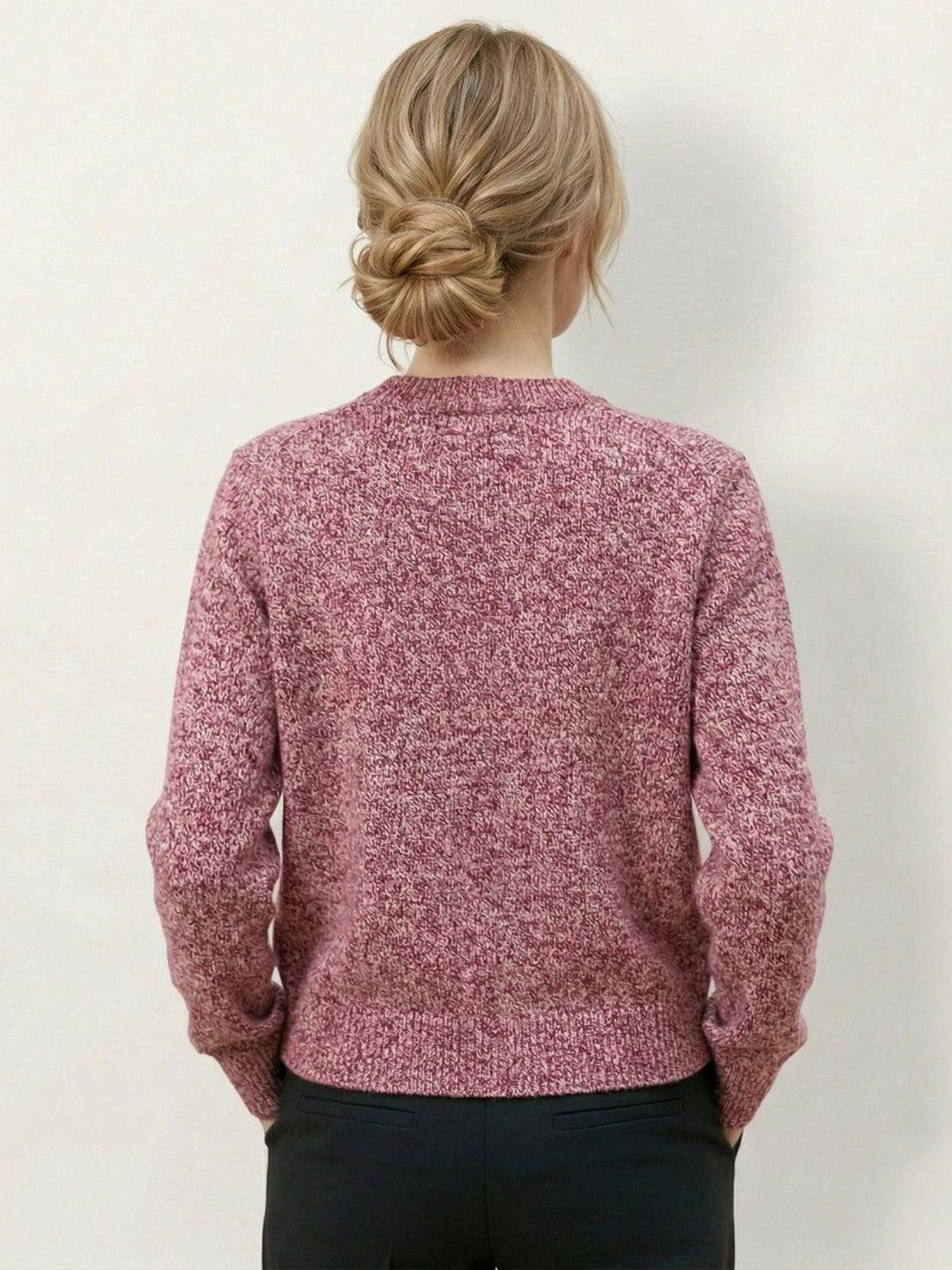 Marled Knit Merino Wool Cardigan raspberry red image 4 