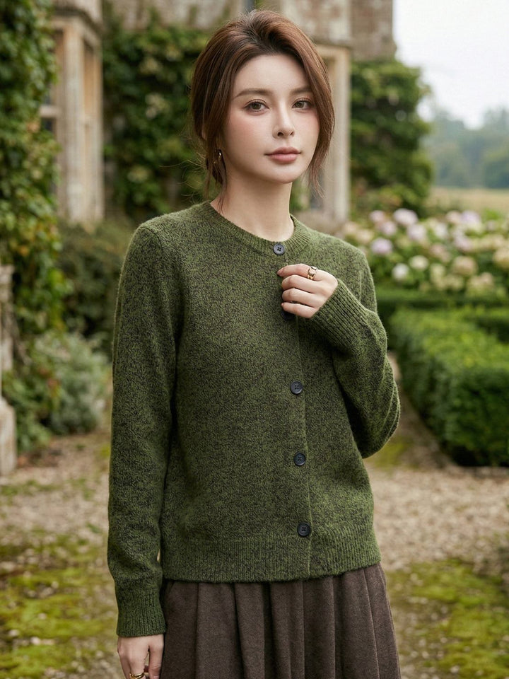 Marled Knit Merino Wool Cardigan army green image 2 