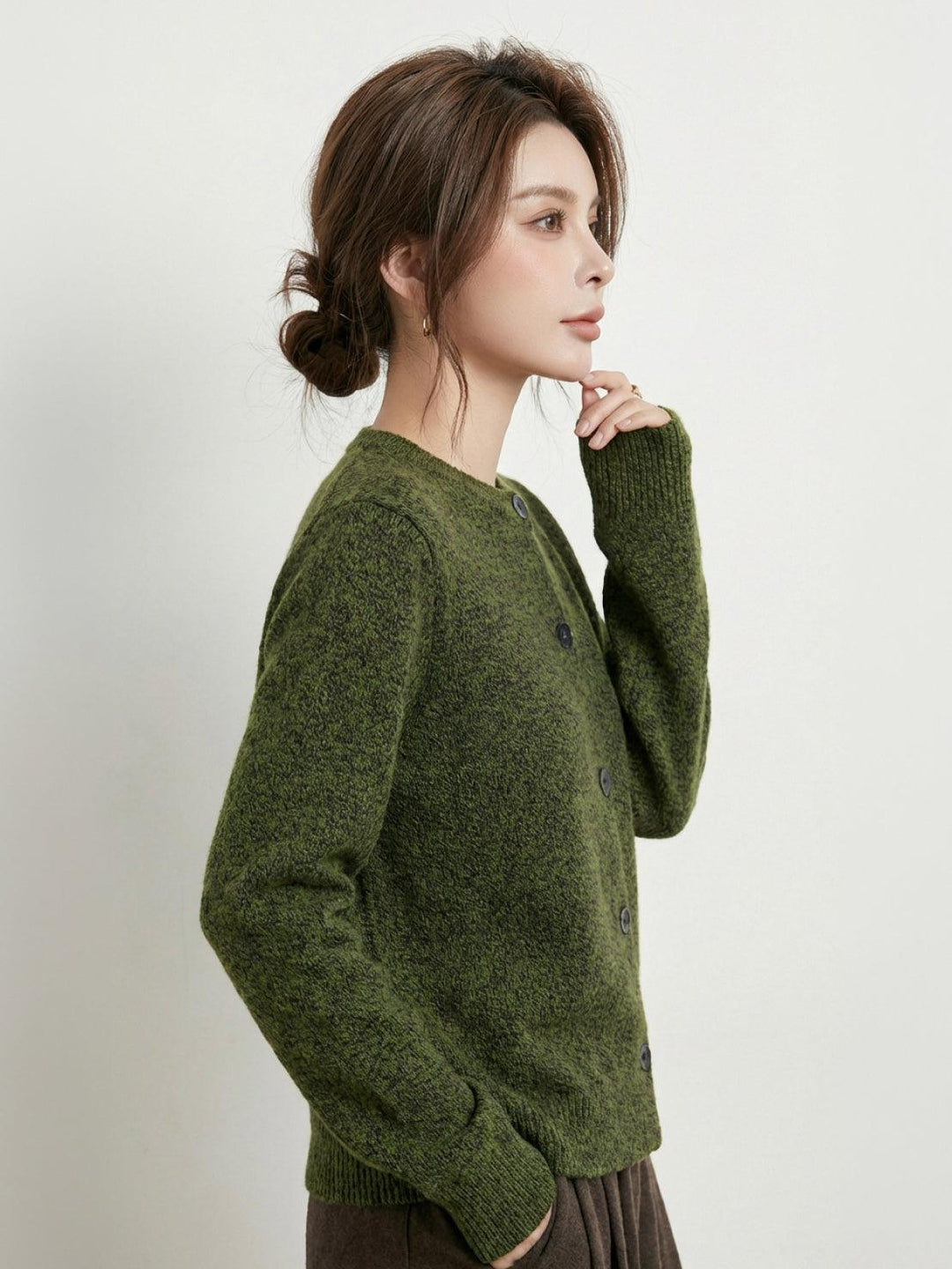 Marled Knit Merino Wool Cardigan army green image 3 