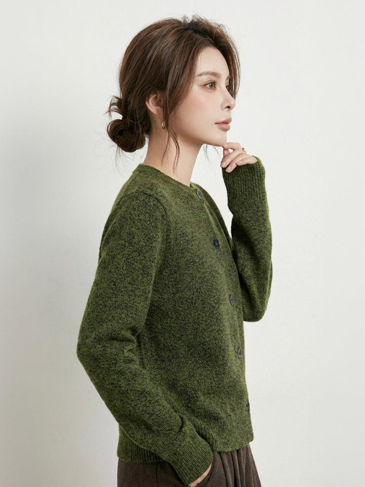 Marled Knit Merino Wool Cardigan army green image 3 