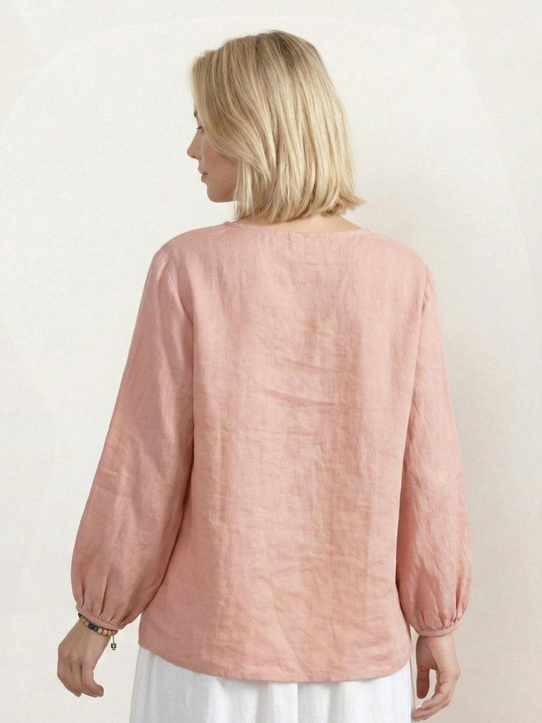 100% Cotton-Linen Embroidered Blouse peach fuzz image 4 