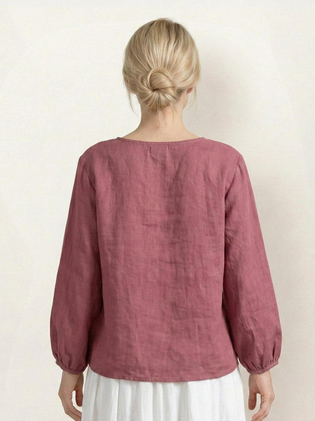100% Cotton-Linen Embroidered Blouse raspberry red image 4 