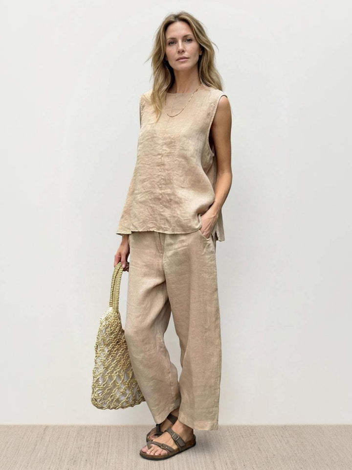 Textured Finish Sleeveless Two-Piece Set beige image 1 