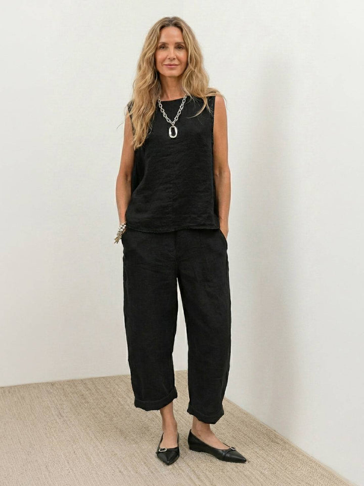 Textured Finish Sleeveless Two-Piece Set black image 1 