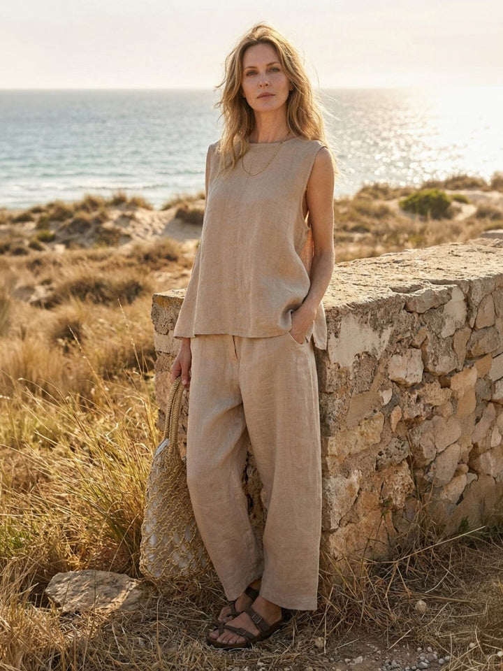 Textured Finish Sleeveless Two-Piece Set beige image 2 