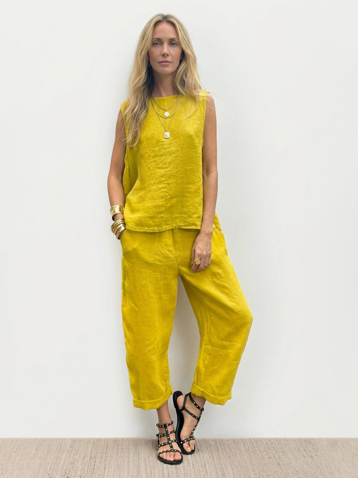 Textured Finish Sleeveless Two-Piece Set yellow image 1 