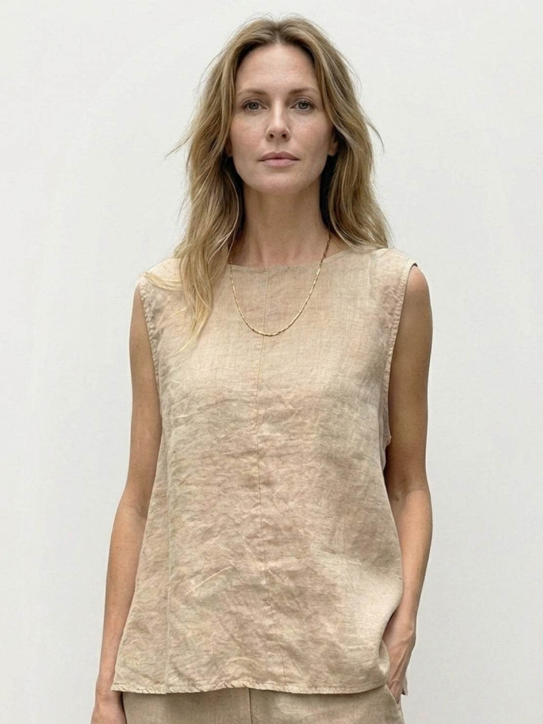 Textured Finish Sleeveless Two-Piece Set beige image 3 