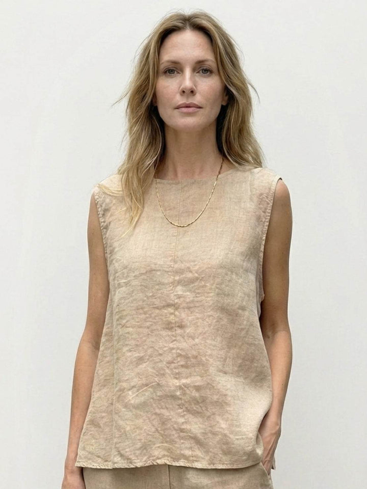 Textured Finish Sleeveless Two-Piece Set beige image 3 