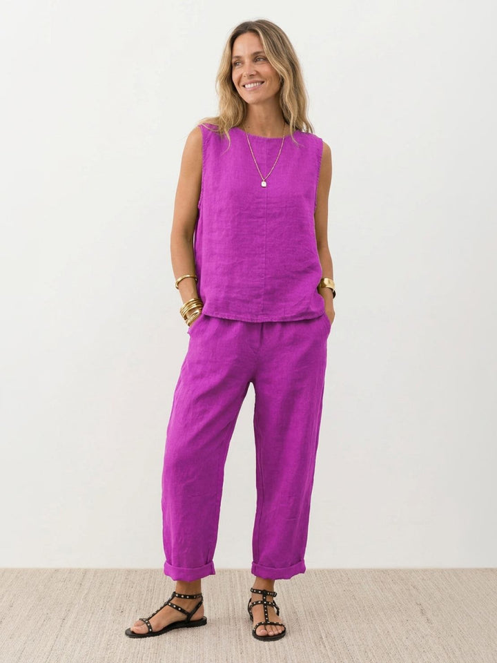 Textured Finish Sleeveless Two-Piece Set magenta image 1 